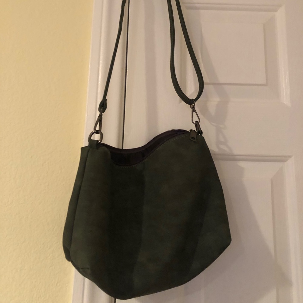Olive green over shoulder purse.